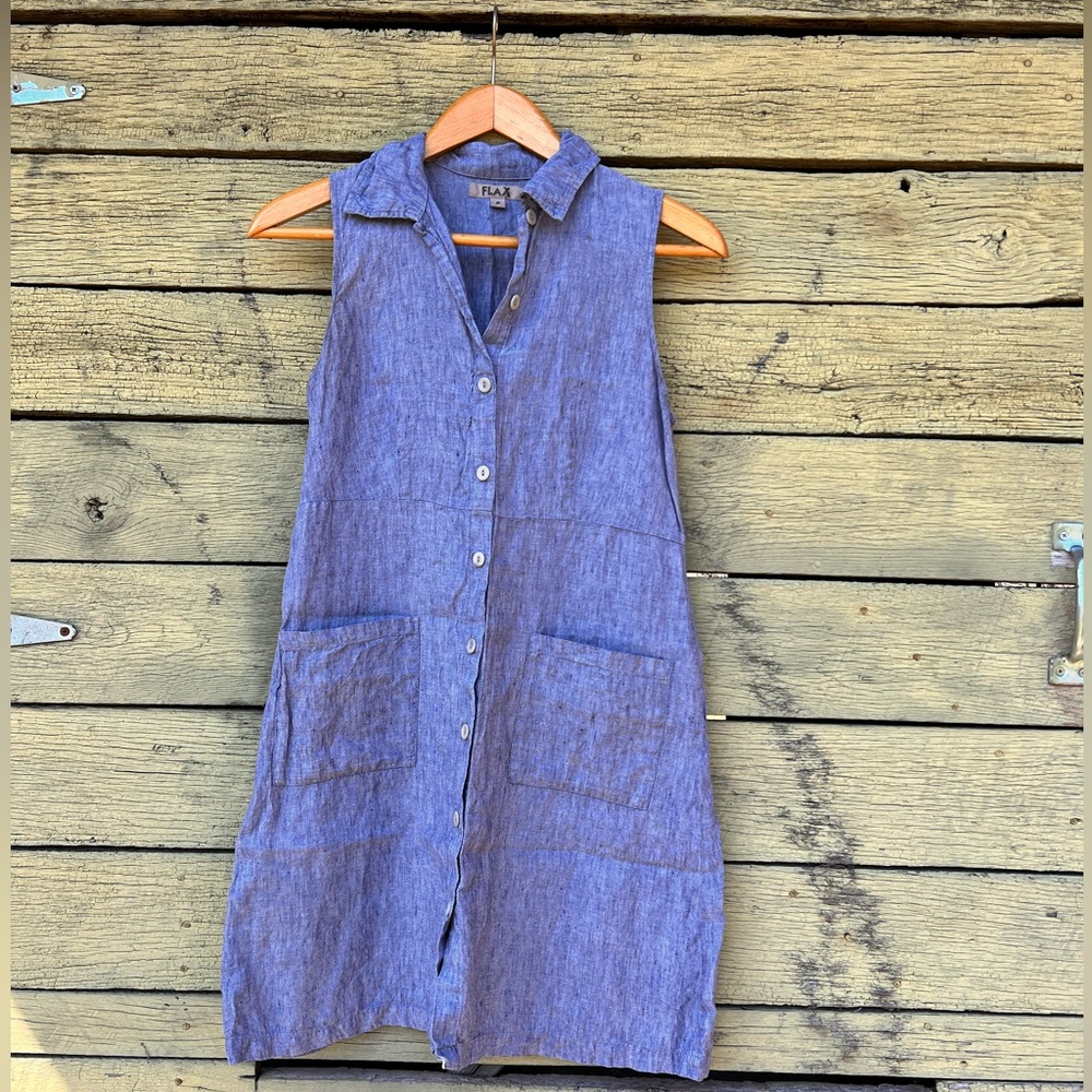 FLAX Shirt Dress Chambray Linen Small 4-6